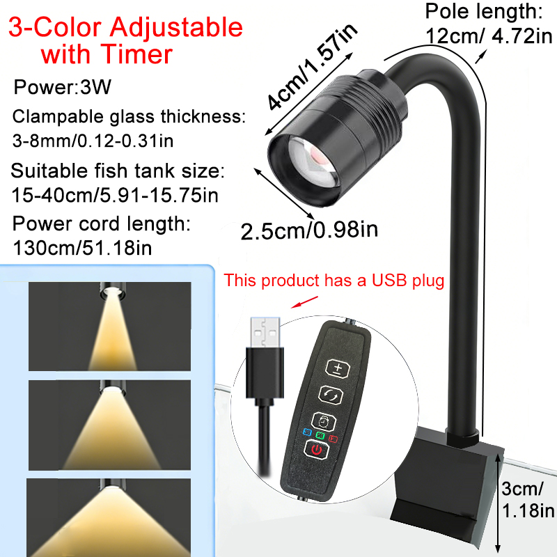 Aquarium Fish Light Lamp - 3W South American Aquarium Spotlight 3-Color