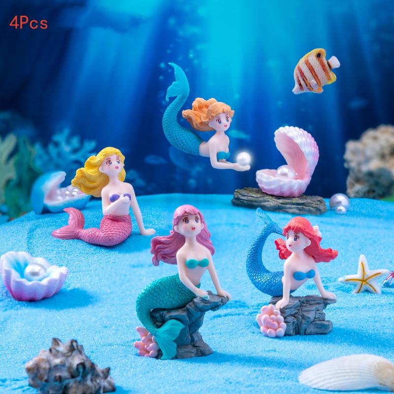 Fish Toy In Aquarium - 4Pcs Plastic Fish Tank Little Mermaid